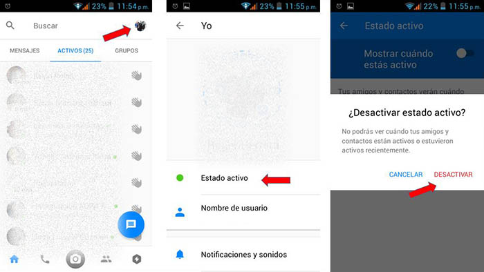 cambiar estado en messenger