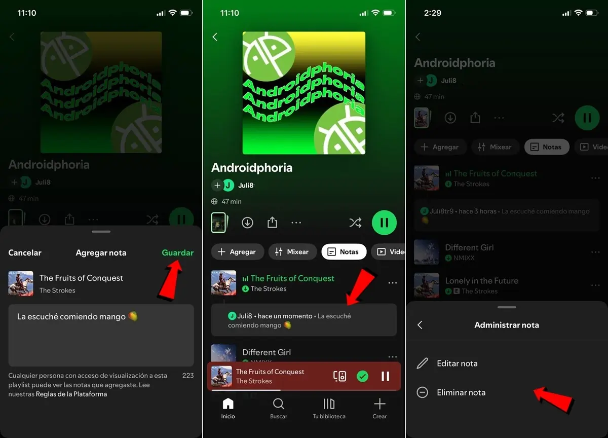 tutorial de como agregar notas a tus canciones en Spotify