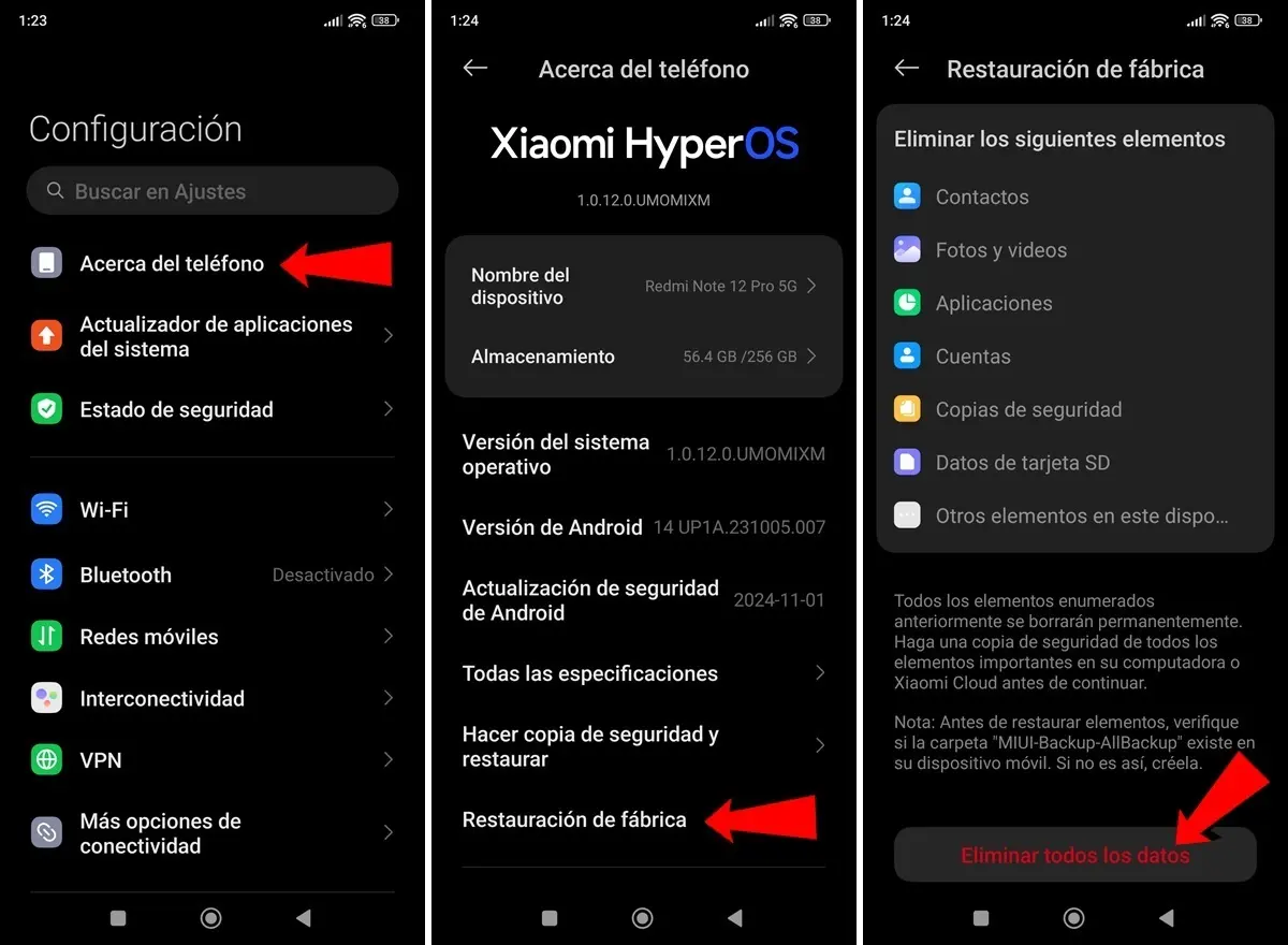 tutorial para restablecer de fabrica un Xiaomi con HyperOS