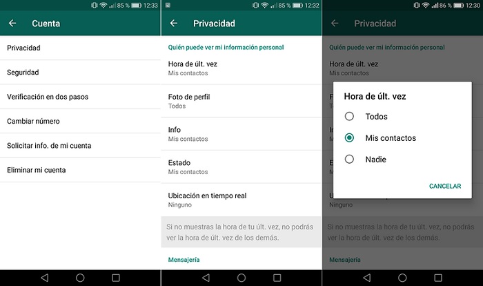 ultima conexion whatsapp