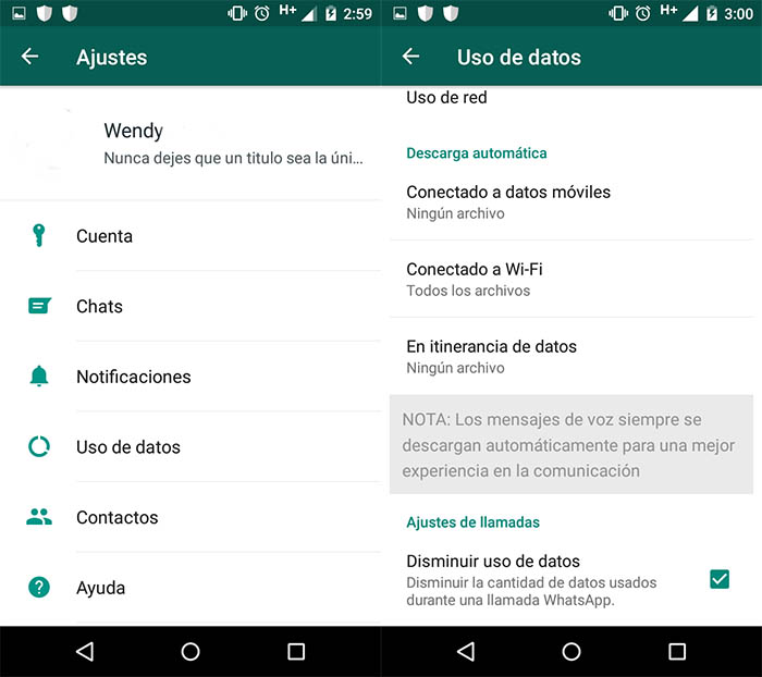 uso de datos de WhatsApp