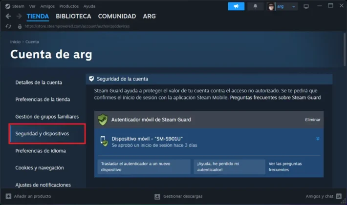 ver dispositivos conectados a mi cuenta de Steam paso 2