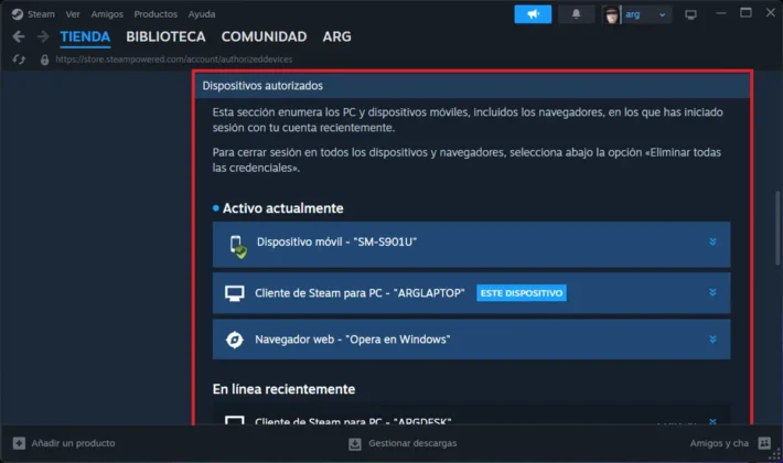 ver dispositivos conectados a mi cuenta de Steam paso 3