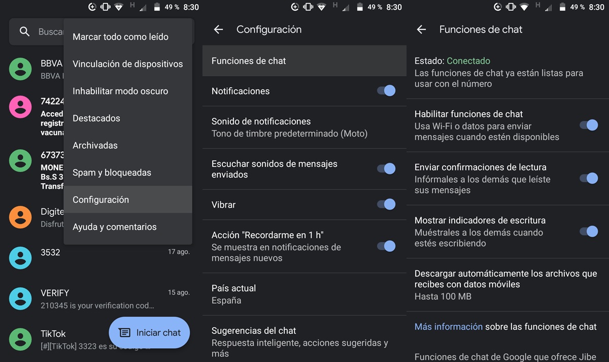 verificar si los mensajes rcs estan activados en android