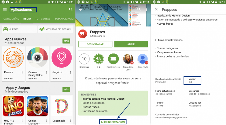 Saber la versión de una aplicación en Google Play