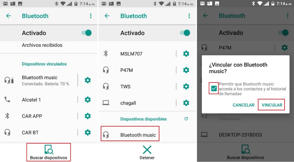 vincular un dispositivo bluetooth