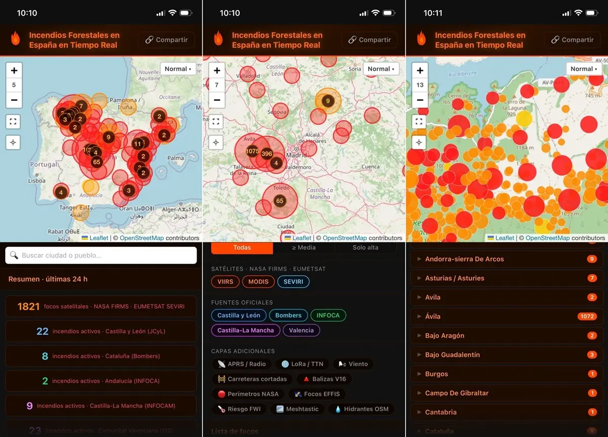 web Incendios forestales Espana para seguir en directo los incendios desde el movil