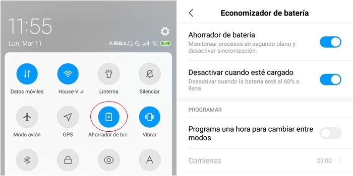 xiaomi ahorrar bateria eonomizador