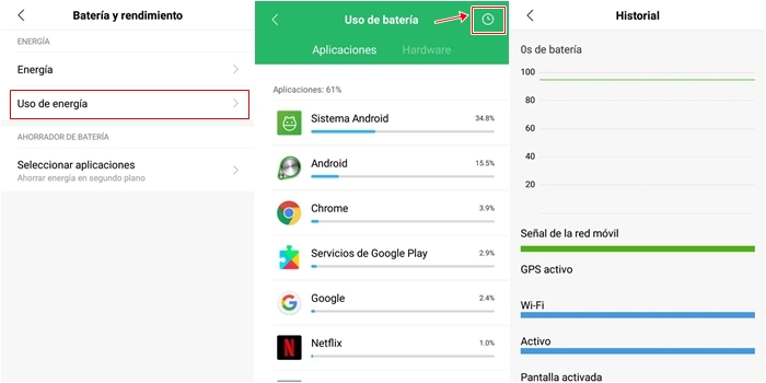 xiaomi ahorrar bateria historial